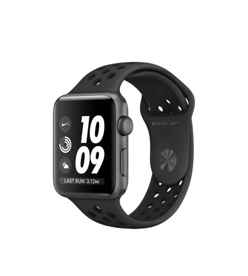 Apple Watch Nike + 42mm verzegelde grijze aluminium behuizing met Nike Sport antraciet zwarte band