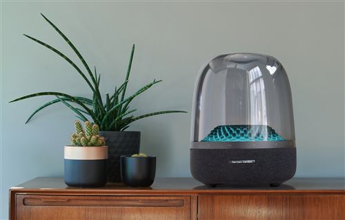 Support Enceinte Harman Kardon Aura Studio - Pied Bois Plateau Acrylique Noir