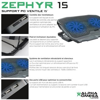 Refroidisseur Alpha Omega Players Zephyr pour PC 15" Noir