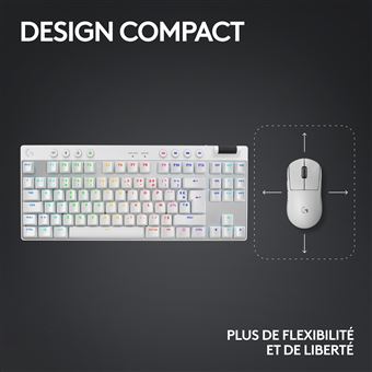 Clavier Gaming mécanique sans fil Azerty Logitech G PRO X TKL Lightspeed Blanc