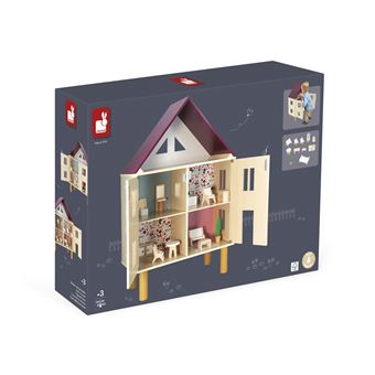 Grande Maison De Poupée Ancienne En Bois Avec Mobilier - 23 Pièces - Années 1950