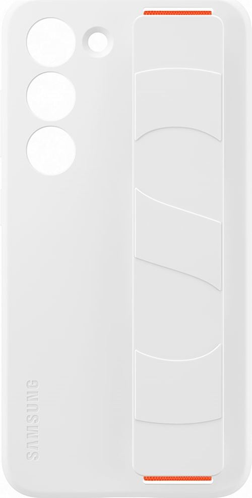 Coque en silicone avec lanière pour Samsung Galaxy S23 5G Blanc
