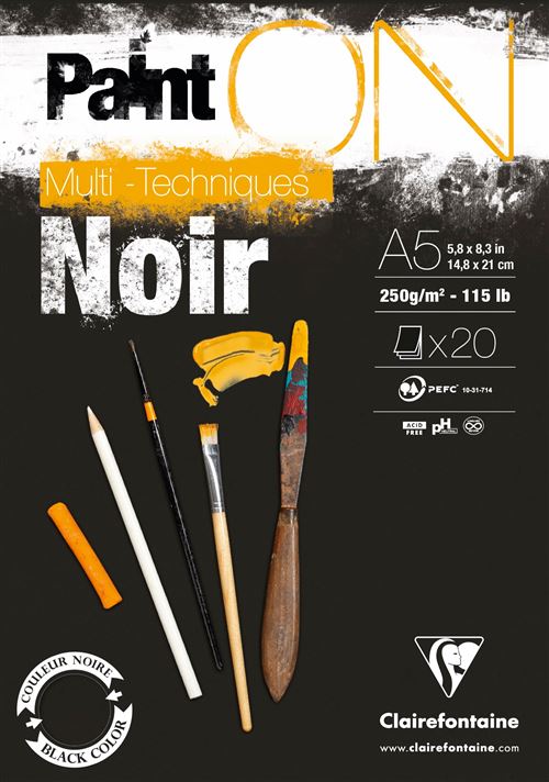 CLAIREFONTAINE Bloc Paint'ON colle en tête 20 feuilles 250 g A5