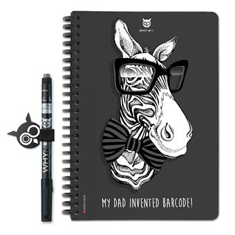 Carnet A5 Whynote Couverture Zèbre Noir avec un stylo et un porte stylo