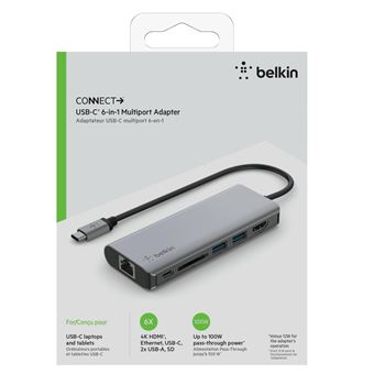 Belkin CONNECT Adaptateur multiport USB-C 6-en-1 - Station d'accueil - USB-C - HDMI - GigE