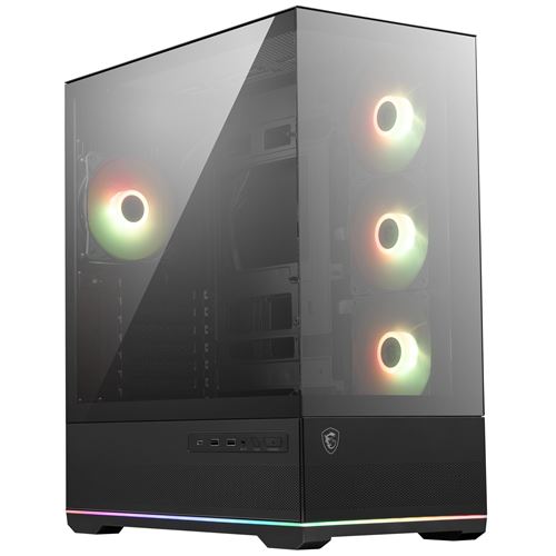 Boîtier PC gaming MSI MAG PANO 110R PZ moyen tour noir ATX avec panneau latéral fenêtré verre trempé