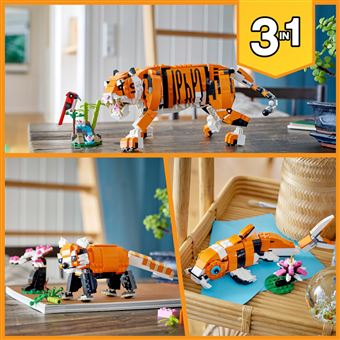 LEGO 31129 Creator 3-en-1 Sa Majesté le Tigre, Jouet et Figurine Animaux,  se Transforme en Panda, et Poisson, Enfants Des 9 Ans