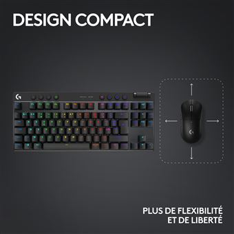 Clavier Gaming mécanique sans fil Azerty Logitech G PRO X TKL Lightspeed Noir