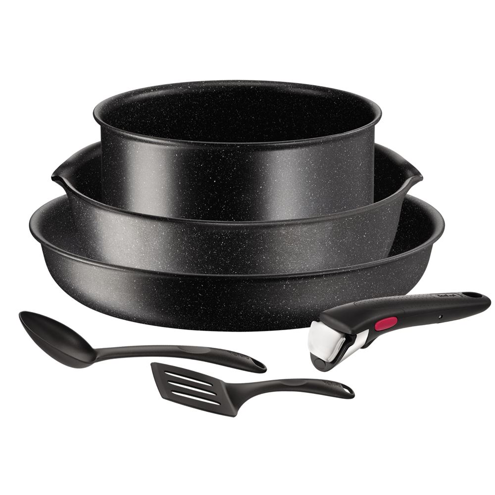 Tefal Ingenio Black Stone Set Pentole 4 Pezzi Con Manico Rimovibile - Antiaderente Mineralia+