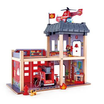 Hape Caserne de pompiers en bois 48 x 60 cm rouge - Figurine pour
