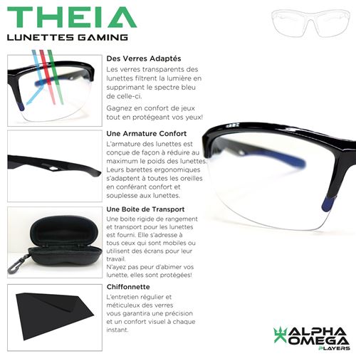 Lunettes gaming anti lumiere bleue Alpha Omega Players Theia Noir Autre accessoire gaming Achat prix fnac