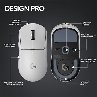 Logitech G PRO X SUPERLIGHT 2 - Souris - optique - 5 boutons - sans fil - LIGHTSPEED - récepteur Logitech LIGHTSPEED - blanc