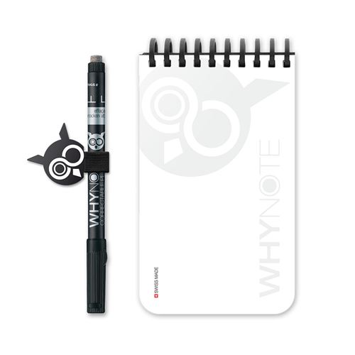Carnet de poche Whynote Blanc avec un stylo et un porte stylo