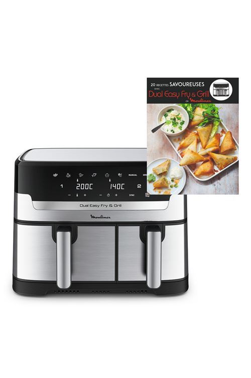 Friteuse À Air Moulinex Easy Fry & Grill Dual Yy5772Fb 8,3L Inox + Livre De Recettes