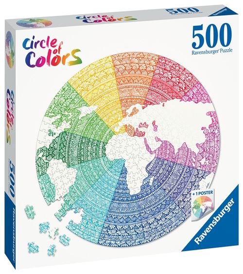 Puzzle Rond 500 Pièces Ravensburger Mandala Circle Of Colors