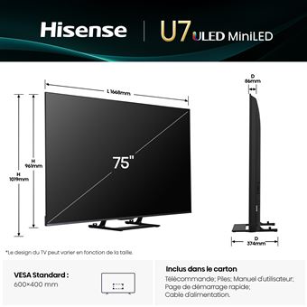 TV MINILED Hisense 75U79Q 144Hz Caisson de basse integre Dolby Vision-Atmos