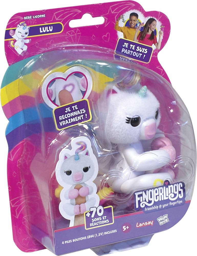 Bizak Fingerlings 61850005 Licorne Lulu de avec Plus de 70 Sons et réactions, Fourrure à coiffer, avec Paillettes sur Ses Pattes et - Jeux - Jouets