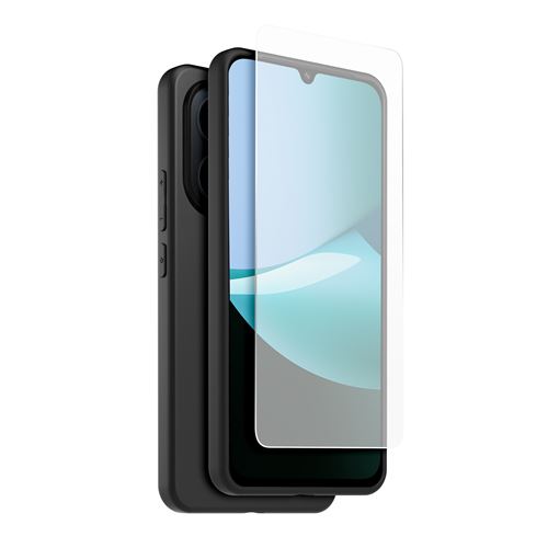Pack Coque arrière semi-rigide et Protège-écran en verre trempé Made For Xiaomi Noir et Transparent pour Redmi 15C