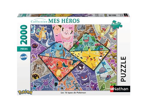 Puzzle 2000 pièces : Les 16 types de Pokémon Ravensburger Nathan - vue 3