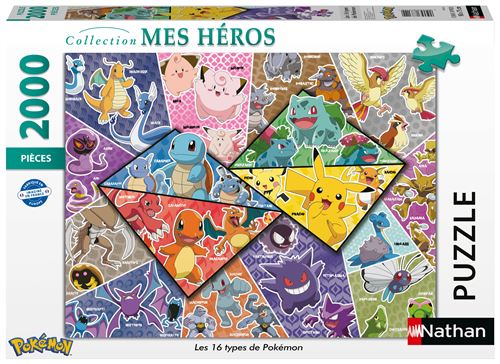 Puzzle 2000 pièces : Les 16 types de Pokémon Ravensburger Nathan - vue 3