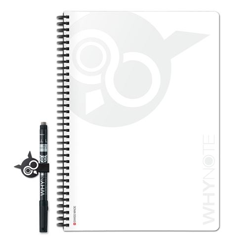 Carnet A4 Réutilisable à l'infini Whynote Blanc avec un stylo et un porte stylo