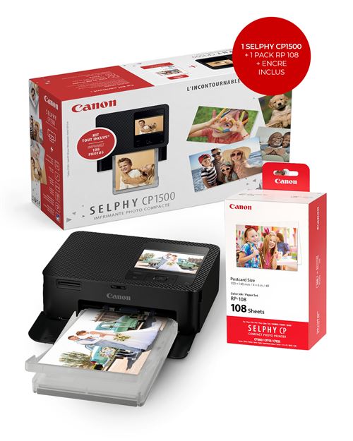 Kit Imprimante Photo Compacte Canon Cp1500 Noir + 108 Feuilles