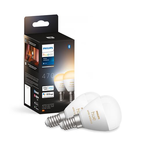 Pack de 2 ampoules LED sphériques E14 Hue - Blanc