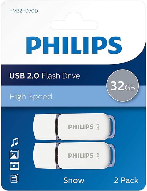 Pack de 2 clés USB 2.0 Philips Snow 32 Go Blanc