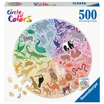Puzzle rond 500 pièces Ravensburger Animaux Circle of Colors