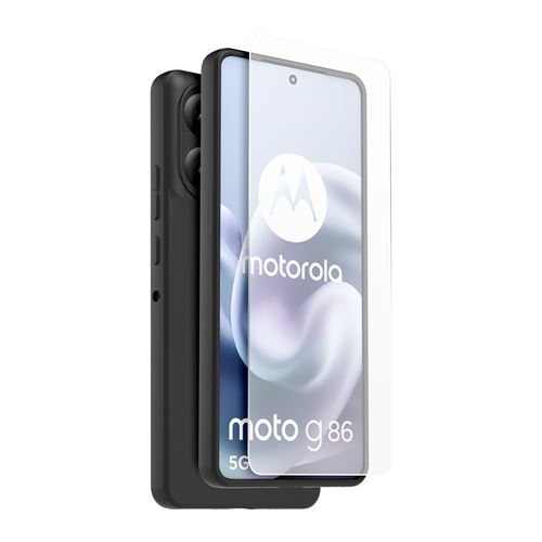 Coque arrière semi-rigide Casr Noir et protège-écran en verre trempé Transparent pour Motorola Moto G86