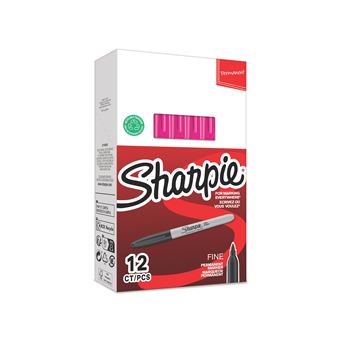 Marqueurs Indélébiles Sharpie Pointe Fine Noir - Boîte De 12 - Permanent Sur Plastique, Métal, Verre