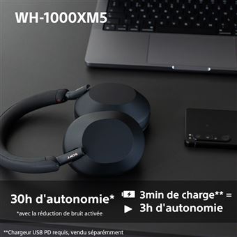 Casque audio à réduction de bruit Bluetooth Sony WH1000XM5 Argent