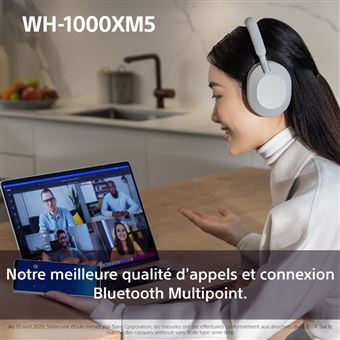 Casque audio à réduction de bruit Bluetooth Sony WH1000XM5 Argent