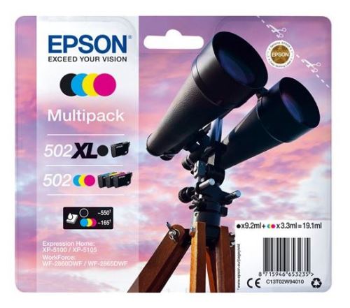 Epson 502/502XL Multipack - Pack de 4 - 19.1 ml - noir, jaune, cyan, magenta - original - blister - cartouche d'encre - pour Expression Home XP-5100, XP-5150; WorkForce WF-2860, WF-2865DWF, WF-2880DWF, WF-2885DWF