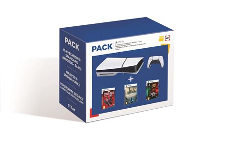 Pack Console Sony PS5 Standard modèle Slim Blanc et Noir + Marvel's Spider-Man 2 + Hogwarts Legacy L'héritage de Poudlard + Stray