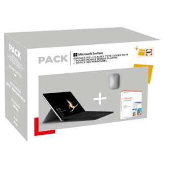 Pack PC Hybride Microsoft Surface Go 10" Tactile Intel Pentium Gold 8 Go RAM 128 Go SSD + Clavier Type Cover Noir + Souris Mobile Platine + Office 365 Personnel