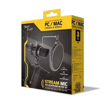 Kit Micro USB avec filtre anti pop Steelplay Stream Mic Noir