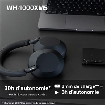 Casque audio à réduction de bruit Bluetooth Sony WH1000XM5 Noir