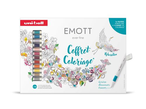 Coffret 16 feutres et 1 carnet coloriage Uniball Emott Art Thérapie État correct - Uni-ball reconditionné disponible sur Fnac