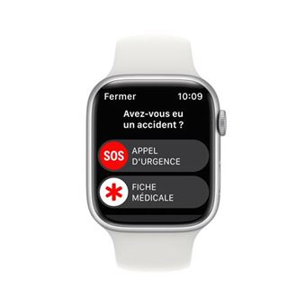 Apple Watch Series 8 GPS + Cellular, boîtier Aluminium Argent 45mm avec Bracelet Sport Blanc