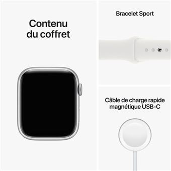 Apple Watch Series 8 GPS + Cellular, boîtier Aluminium Argent 45mm avec Bracelet Sport Blanc