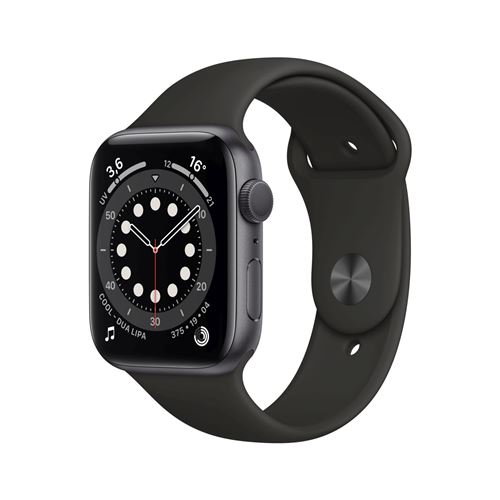 Apple Watch Series 6 GPS, 44 mm kast van aluminium met zwarte sportband