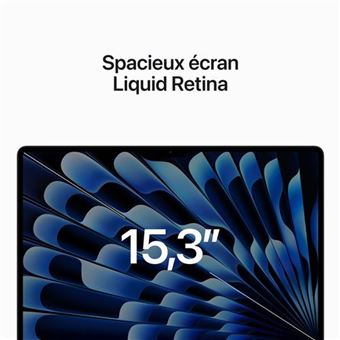 Apple MacBook Air 15.3'' 256 Go SSD 16 Go RAM Puce M2 CPU 10 coeurs GPU 10 coeurs Minuit Nouveau