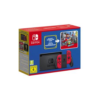 Console Nintendo Switch rouge + Code de téléchargement Super Mario Odyssey  + autocollants Super Mario Bros.  Le film