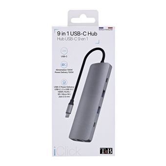 Hub USB-C T'nB iClick 9 en 1 Gris sidéral