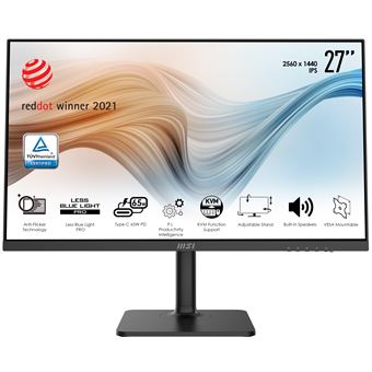 Ecran LED PC Msi MD272QP Modern 27" WQHD port Type C avec fonction de charge 65W Noir