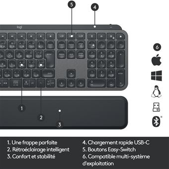 Clavier rétroéclairé sans fil Bluetooth QWERTY Logitech MX Noir graphite