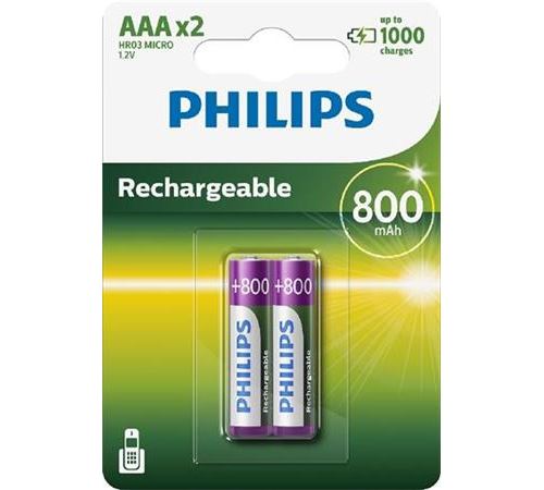 Pack de 2 piles rechargeable Philips AAA LR03 800 mAh
