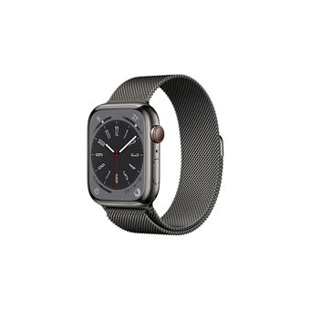 Apple Watch Series 8 GPS + Cellular, boîtier Acier inoxydable graphite 45mm avec Boucle milanaise graphite