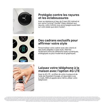 Montre connectée Google Pixel Watch LTE Argent avec bracelet sport Charbon